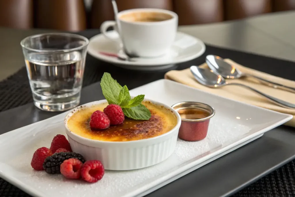 Crème brûlée with berries and espresso