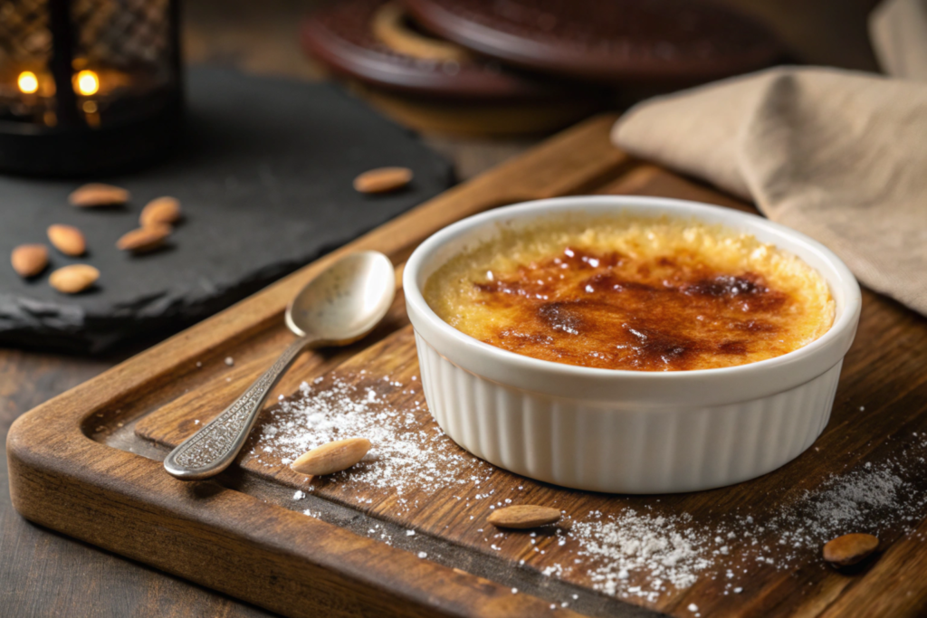 Crème brûlée made with milk instead of heavy cream, caramelized sugar on top