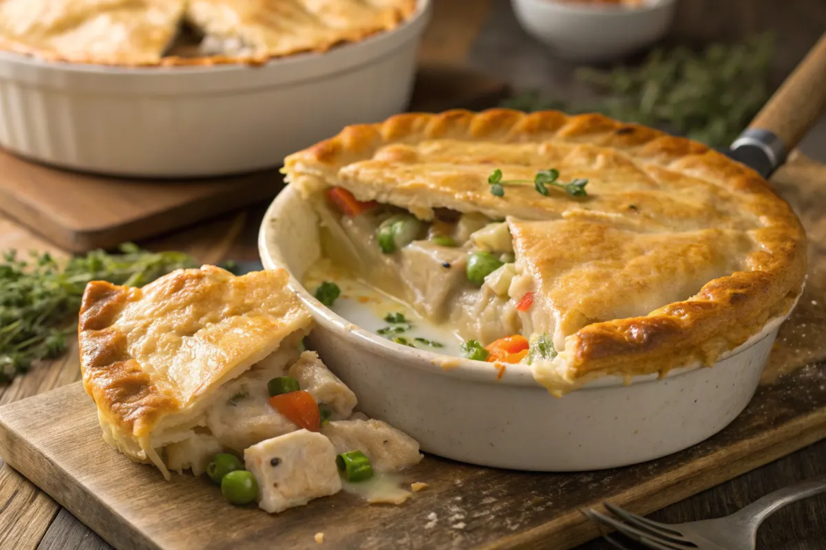 Delicious chicken pot pie with golden crust.