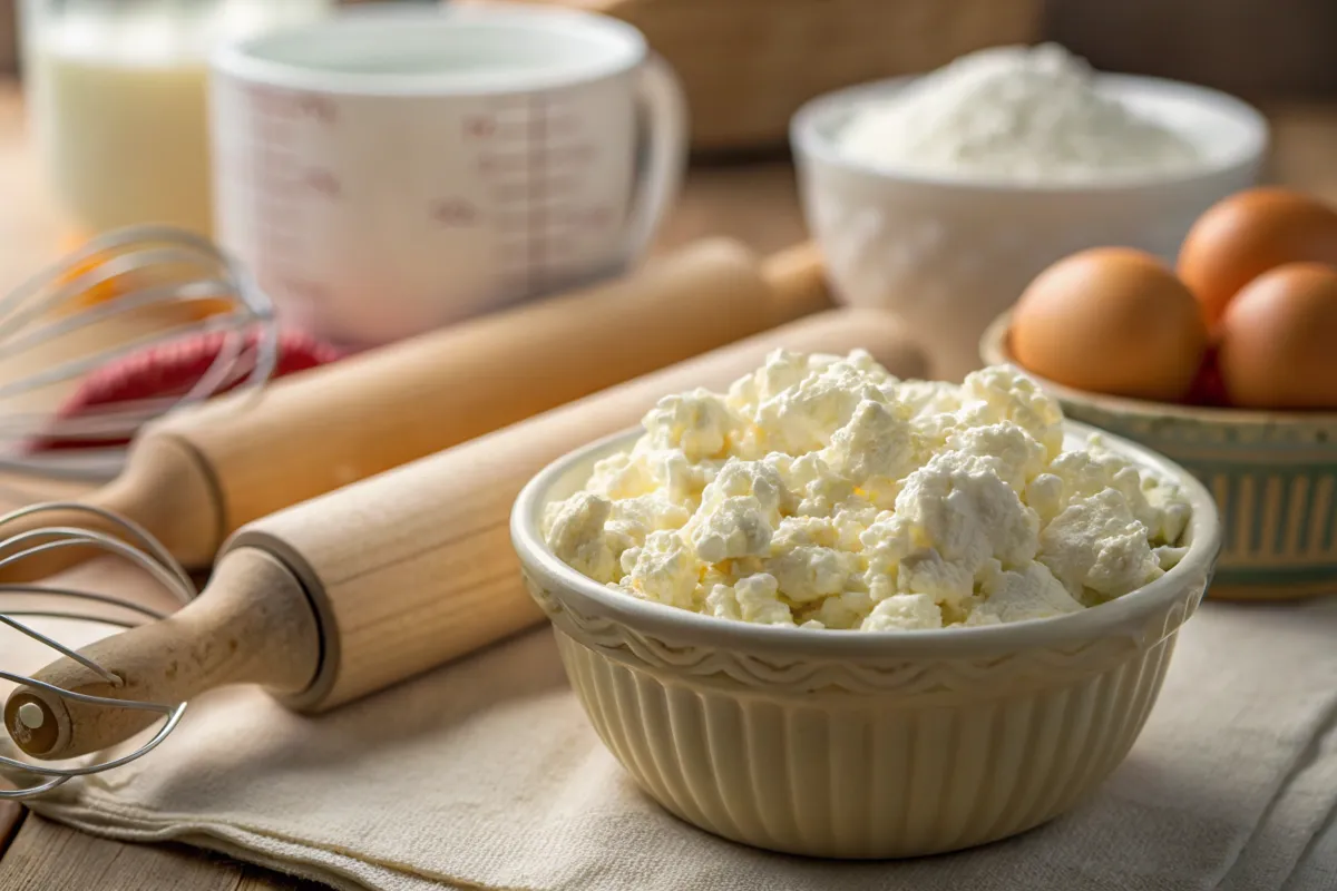 What does cottage cheese do in baking? A bowl of fresh cottage cheese.