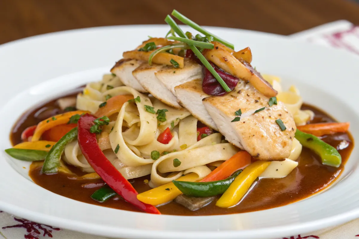 Delicious chicken Alfredo served with fettuccine pasta