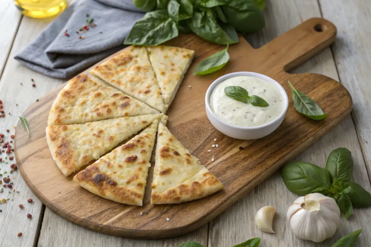 Homemade cottage cheese flatbread recipe with fresh herbs and melted cheese