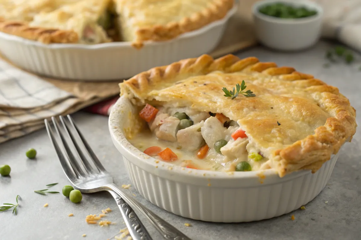 Chicken pot pie with only a top crust.