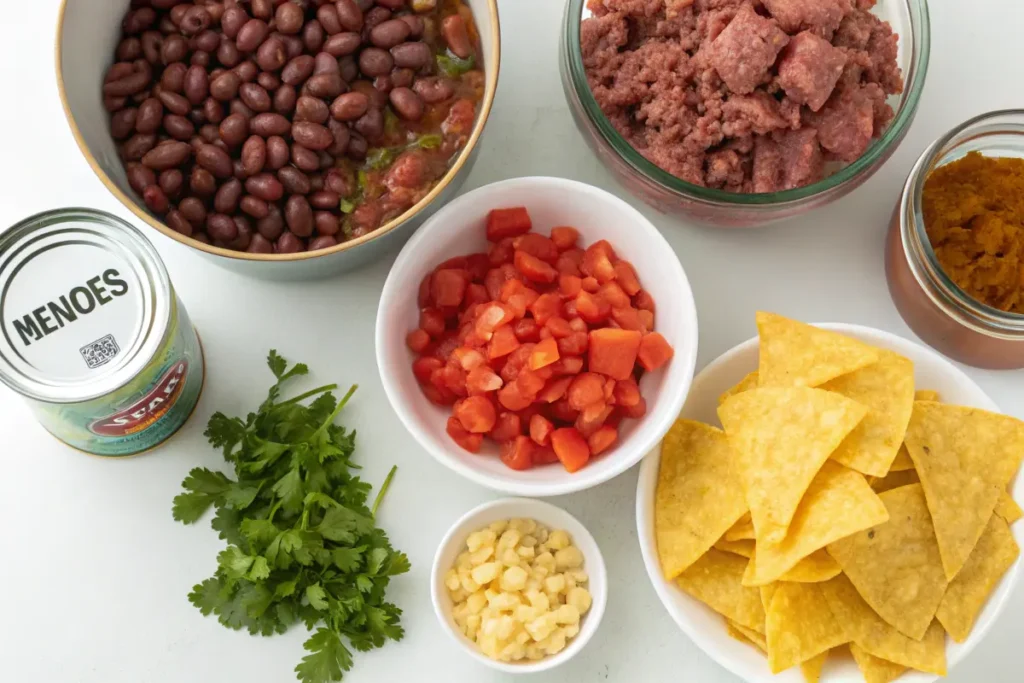 Ingredients for taco soup frios preparation