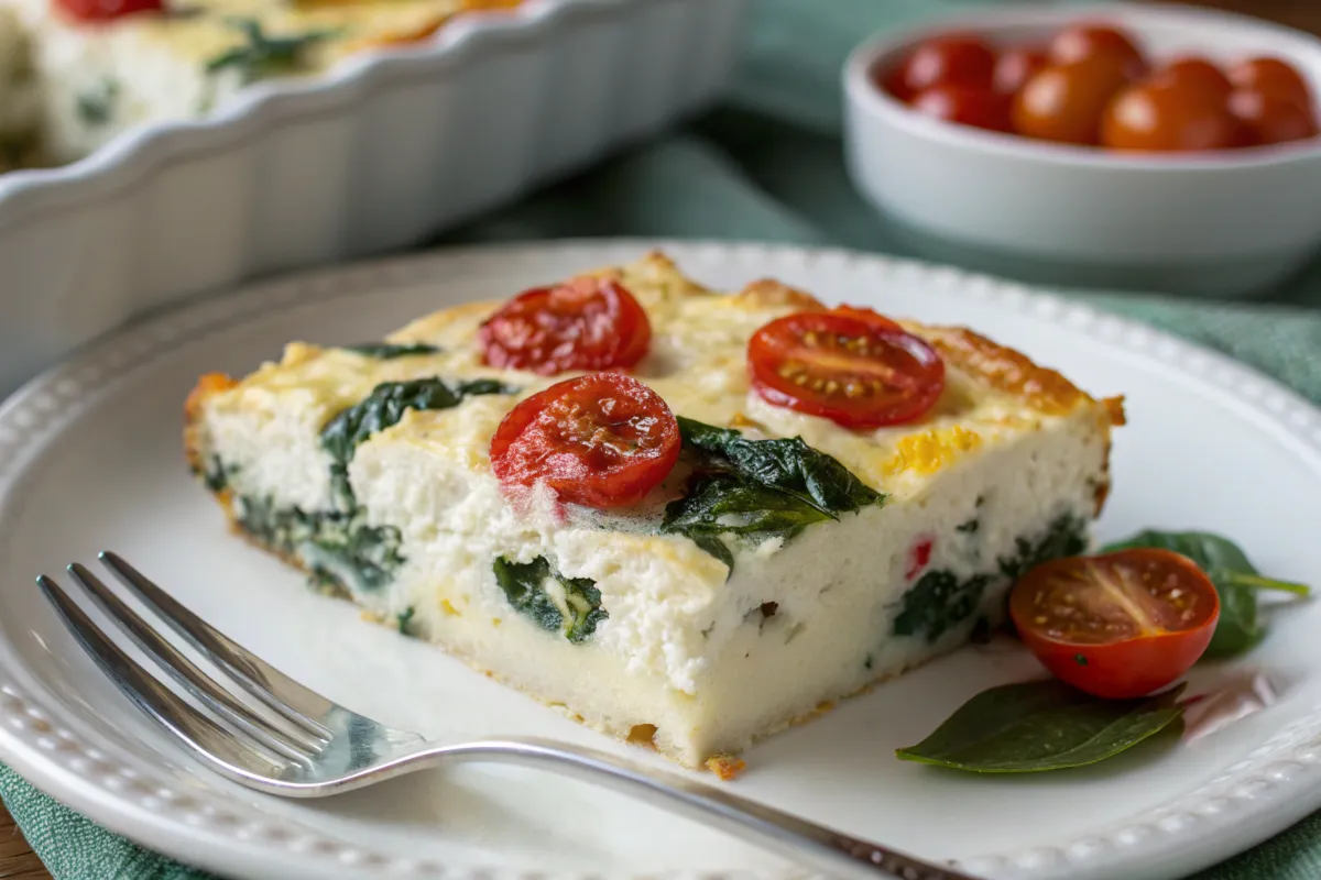 Cottage cheese egg bake topped with fresh herbs.