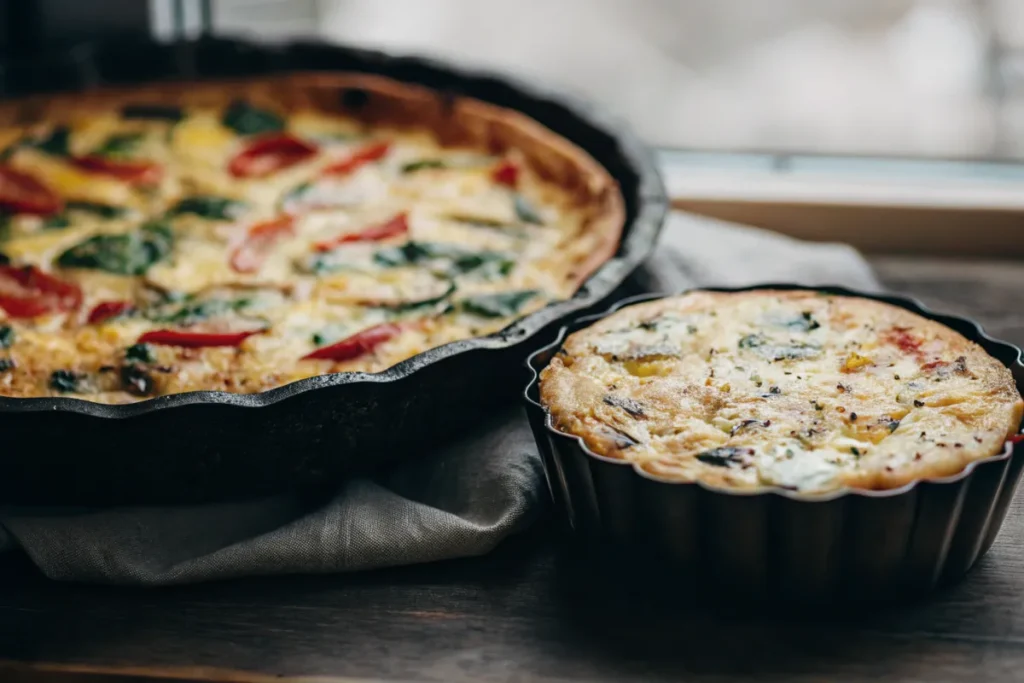 A vibrant frittata and an egg casserole highlighting what’s the difference between a frittata and an egg casserole.