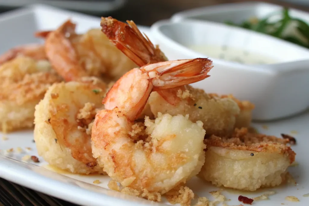 Fried shrimp prepared after soaking in milk before frying