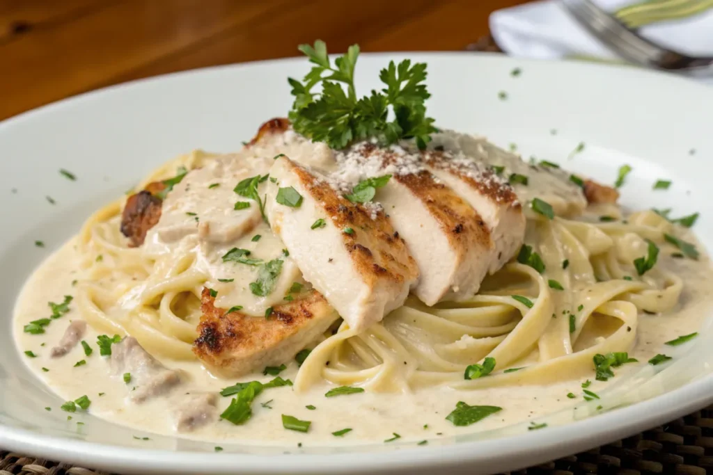 Delicious chicken alfredo pasta with creamy sauce