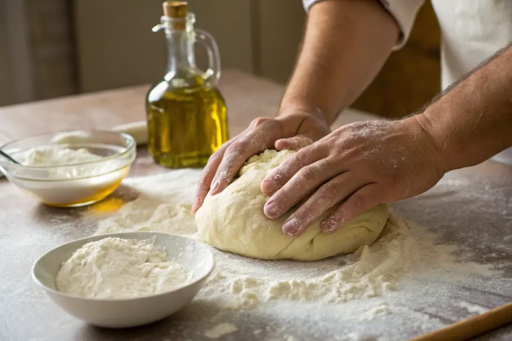 Kneading cottage cheese flatbread dough