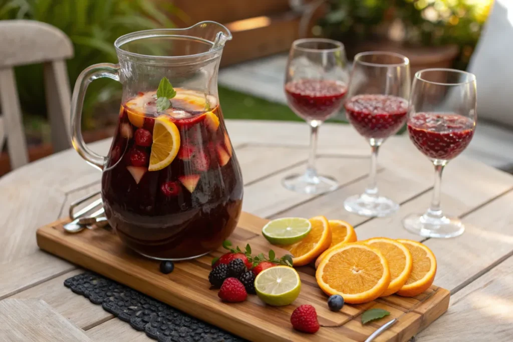 What is the recipe for Mangria? A refreshing fruit-filled wine cocktail.