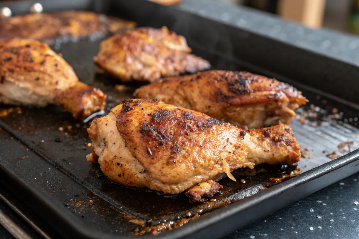 Juicy grilled chicken on a Blackstone griddle, demonstrating are blackstones good for chicken?