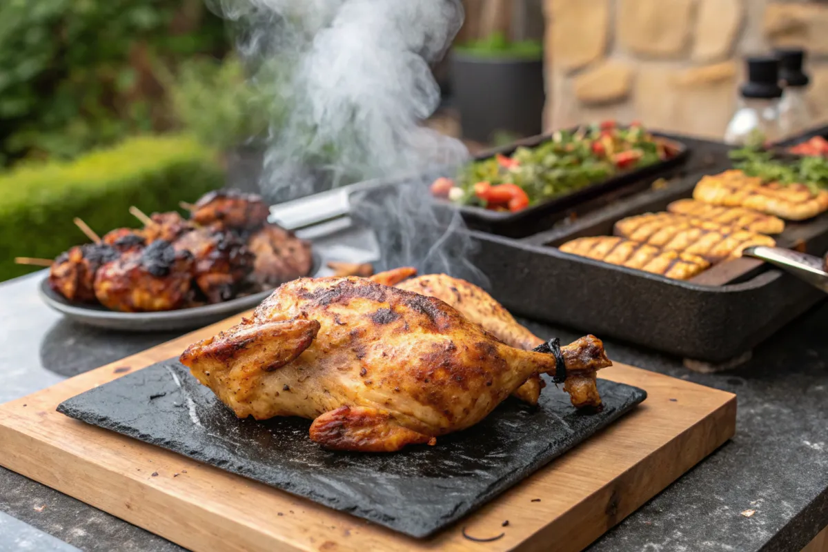 Juicy grilled chicken cooked on a Blackstone griddle using Blackstone chicken recipes.