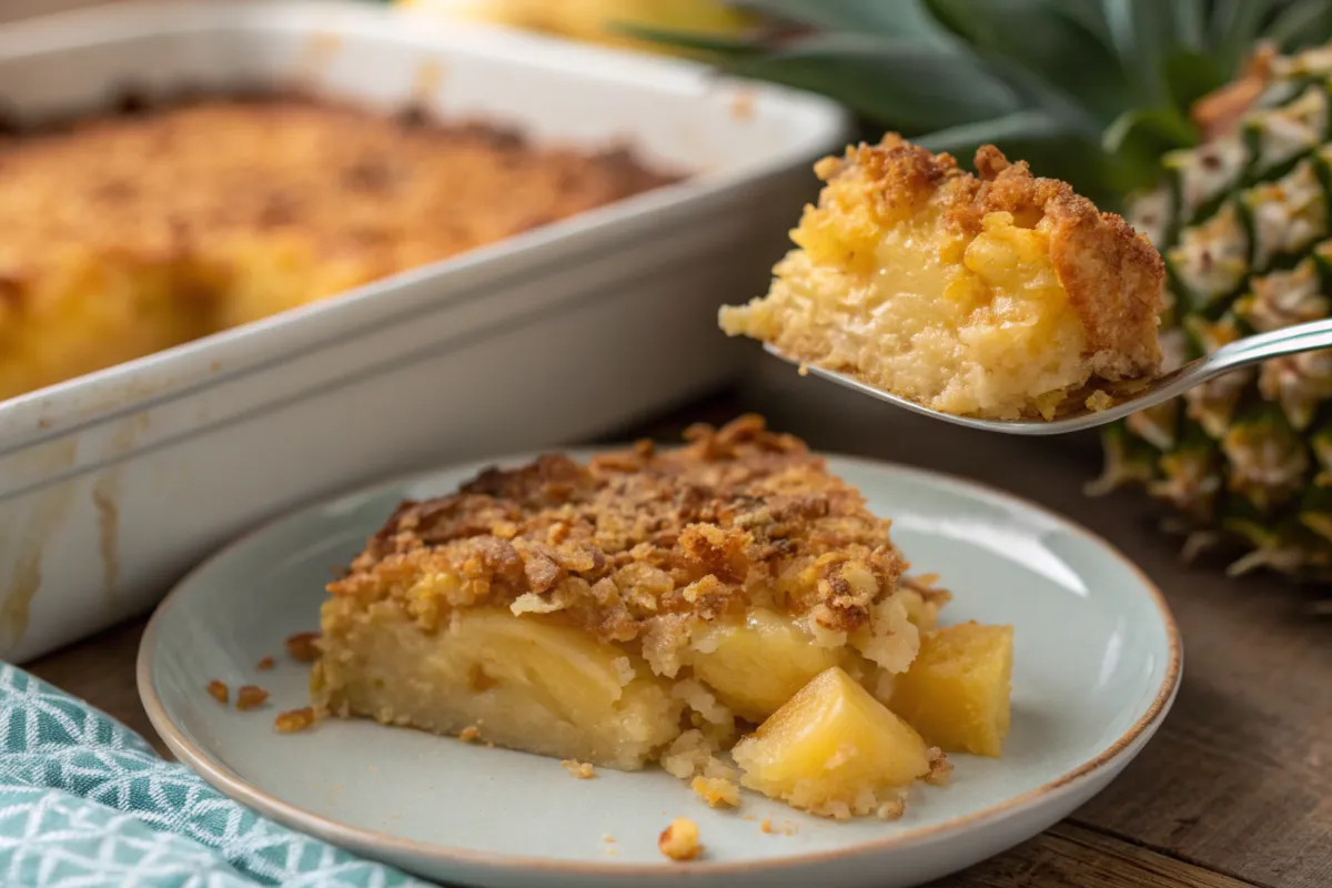 Naturally delicious pineapple casserole ready to serve.