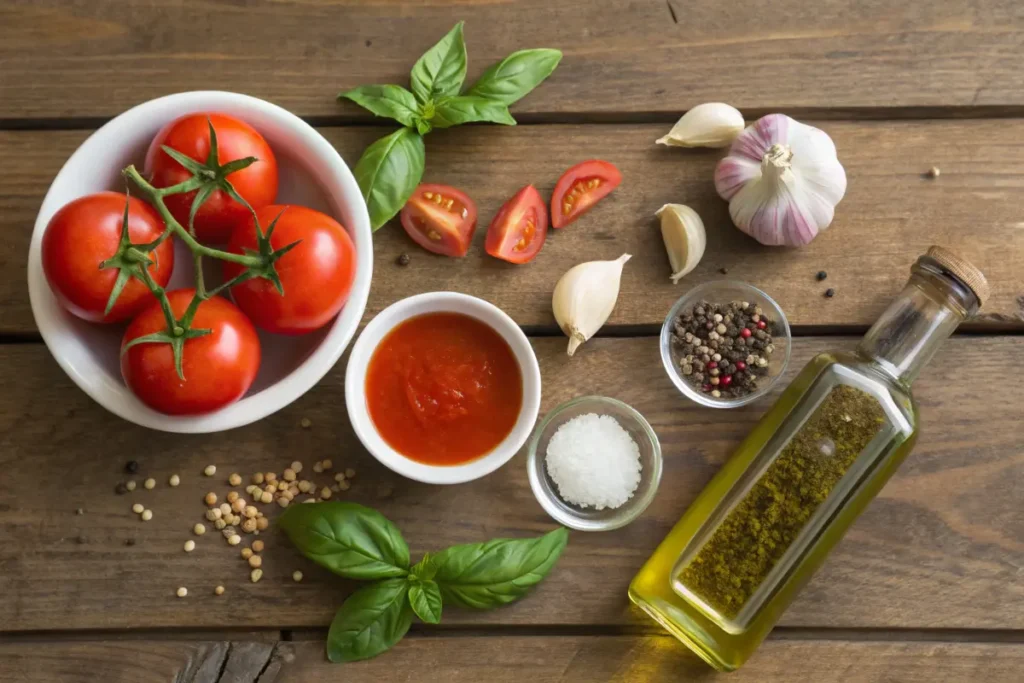 Ingredients for making tomato sauce