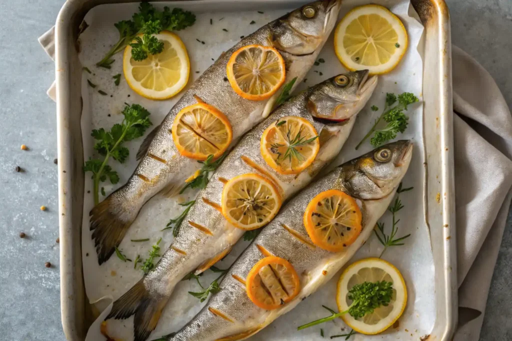 Whole grilled branzino with lemon and herbs