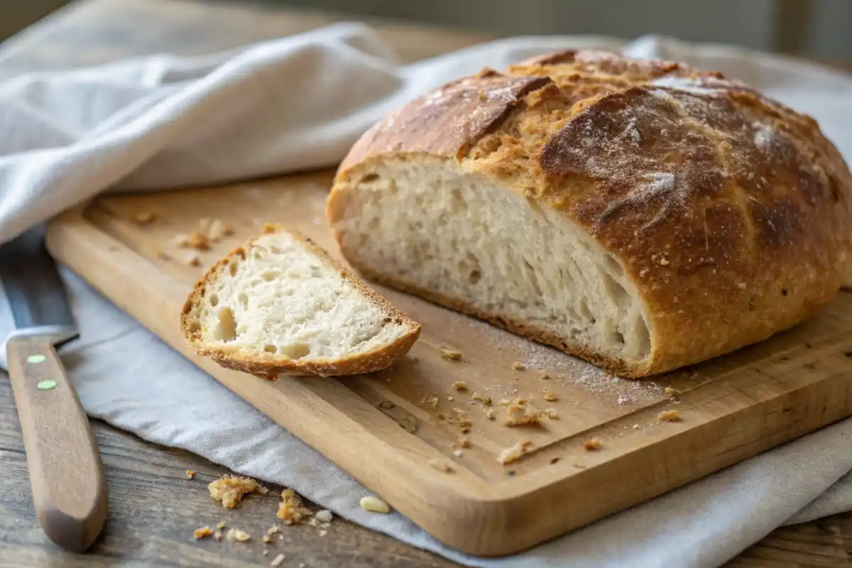 Is sourdough good for breakfast? Fresh sourdough loaf overhead shot