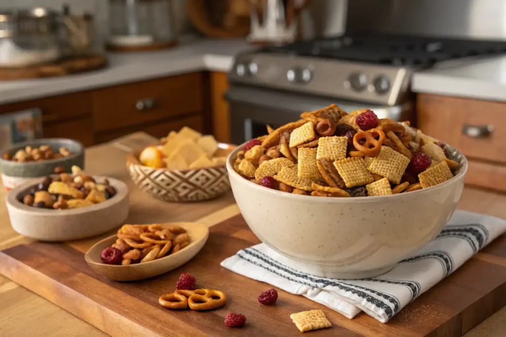 Homemade Chex cereal squares baked to a golden brown