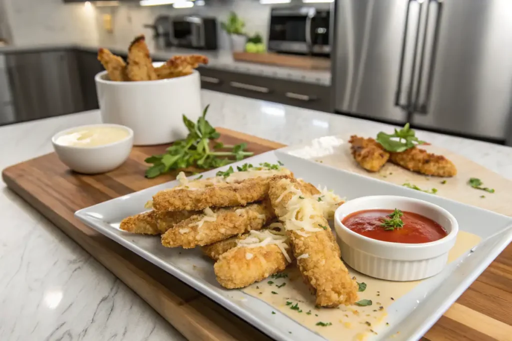 Crispy parmesan chicken tenders served hot