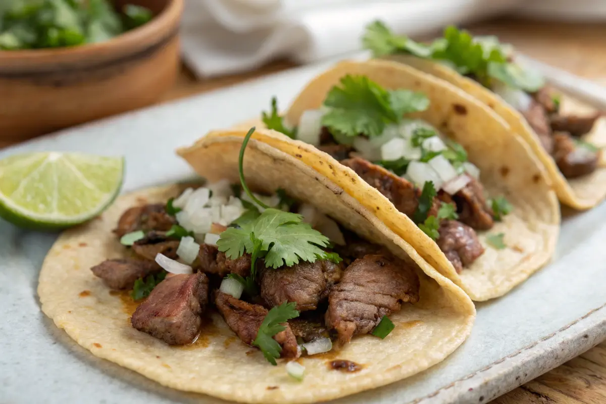 tacos de lengua (Beef Tongue Tacos) on a plate