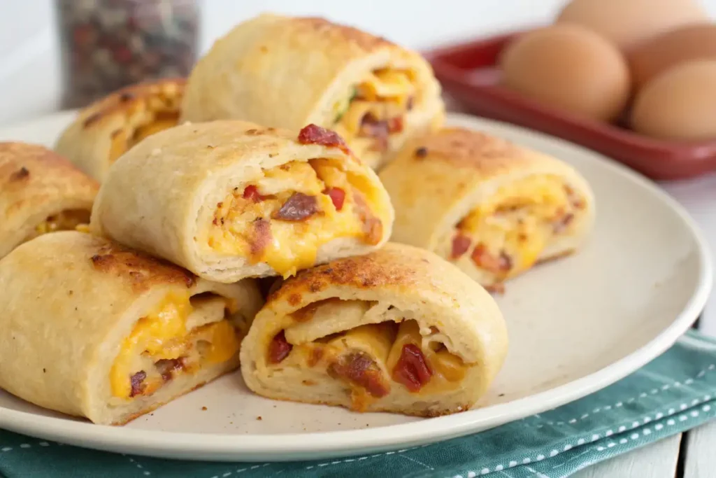 Breakfast Pizza Rolls Topped with Cheese