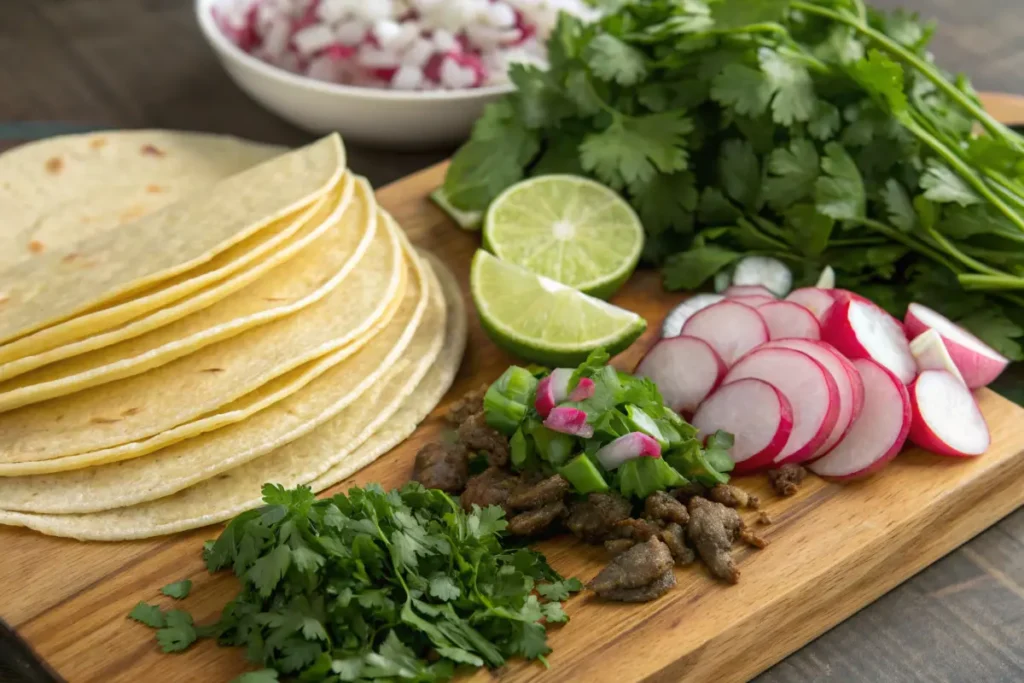 garnishing tacos de lengua (Beef Tongue Tacos)