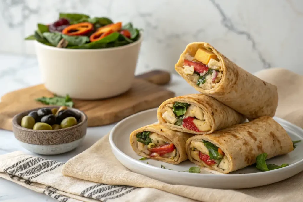 A plate of golden-brown breakfast pizza rolls fresh from the oven.