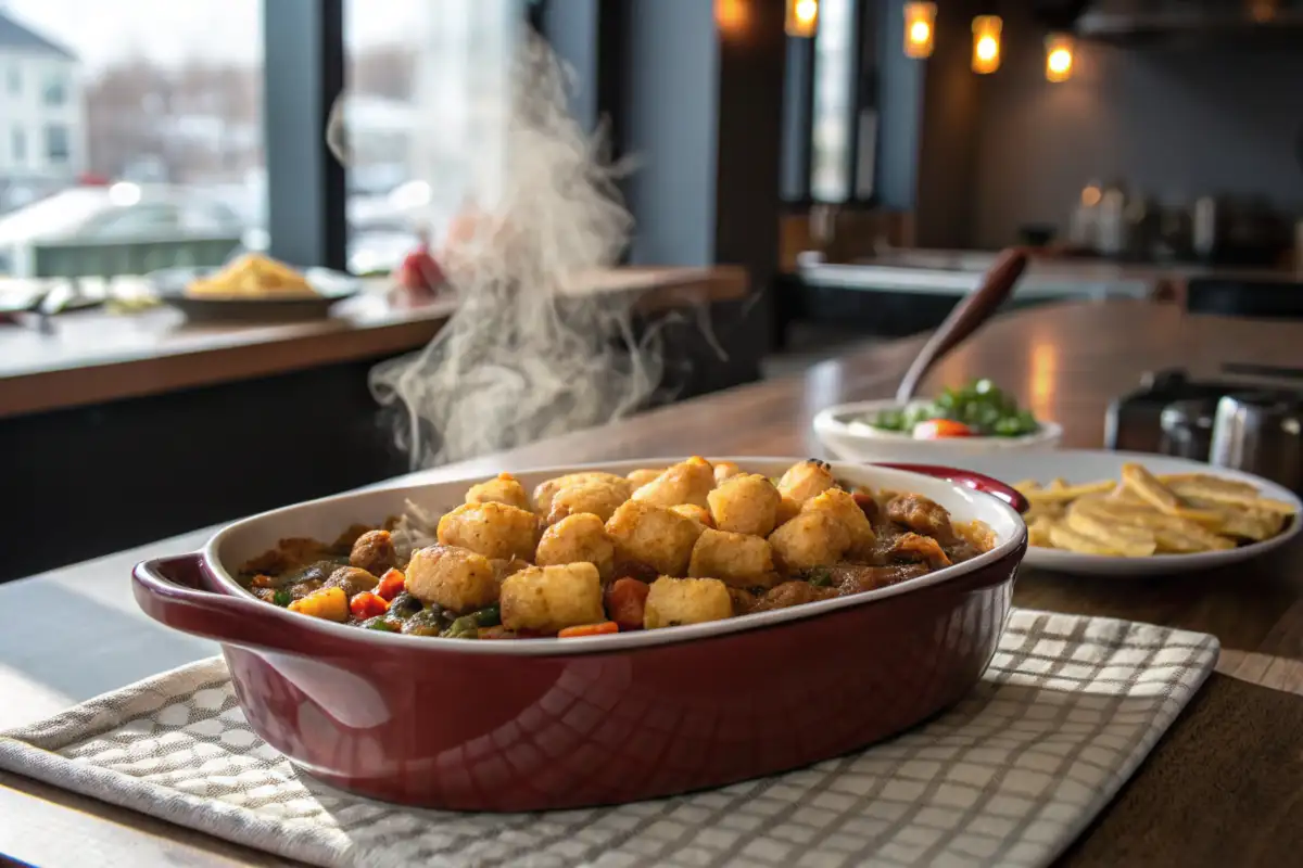 Freshly baked hotdish in a casserole dish, highlighting why Minnesota calls it a hotdish