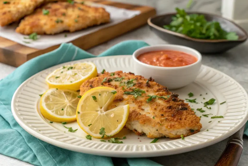 Parmesan Crusted Chicken with golden breadcrumb crust