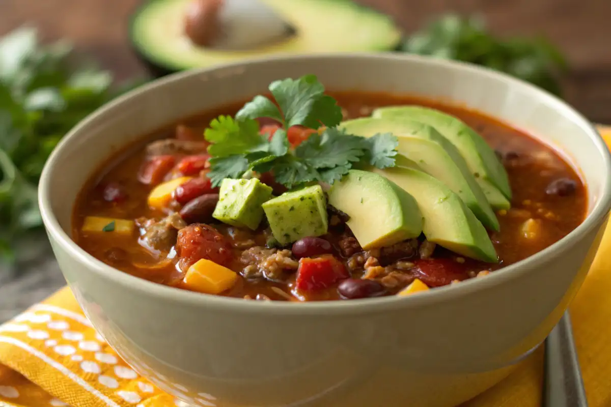 Naturally flavorful 6 ingredient taco soup served in a bowl