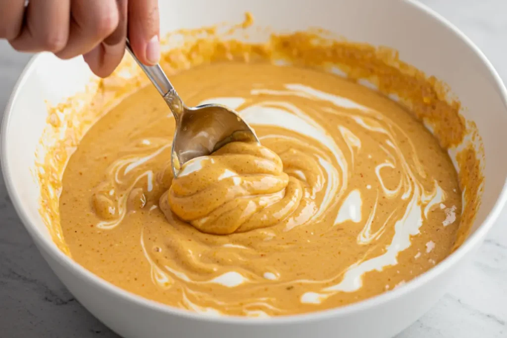 Mixing sauce for a taco potato casserole