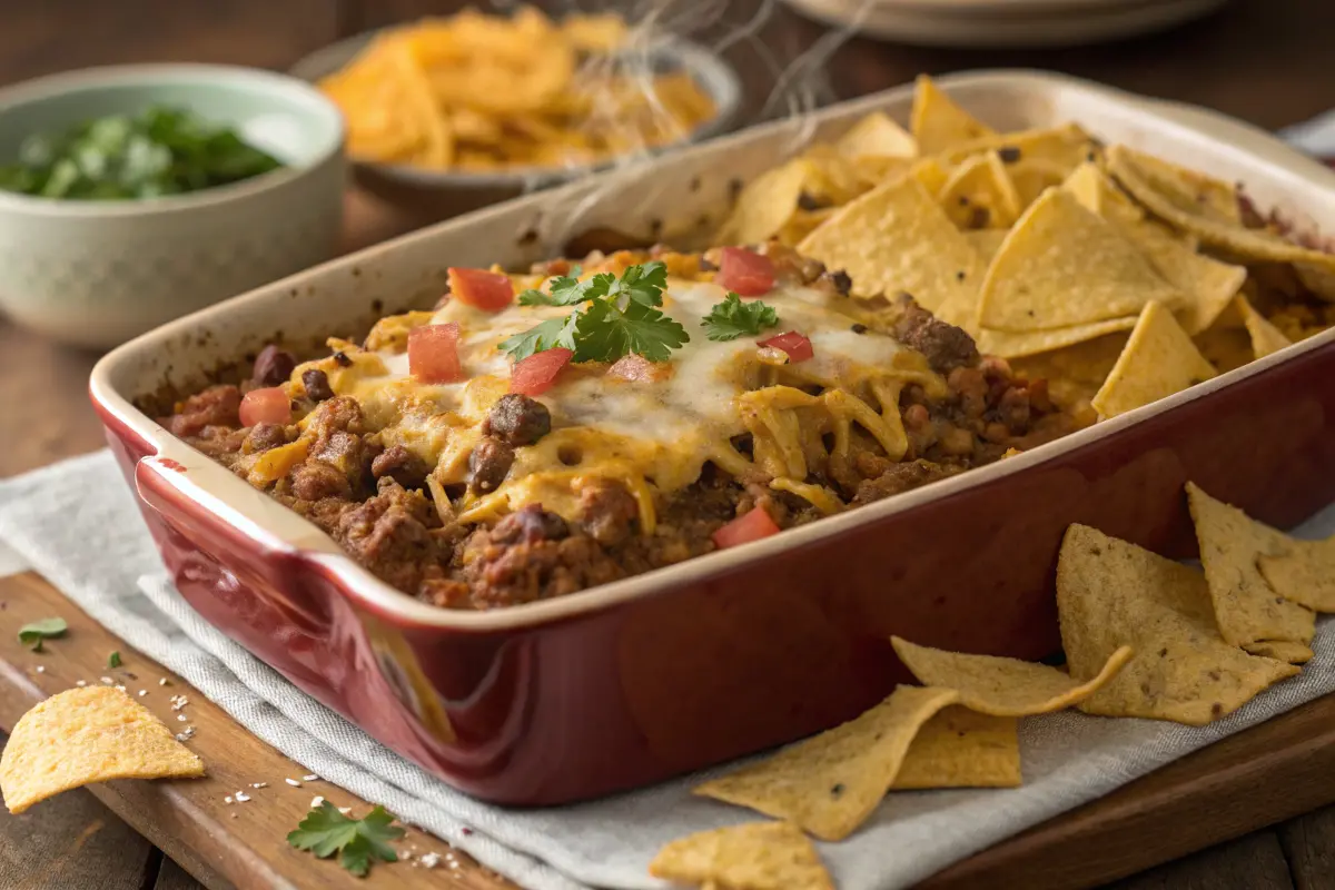 Delicious taco casserole with fritos