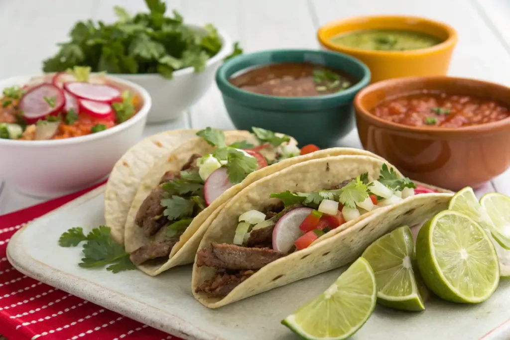 Cow tongue tacos with salsa and lime