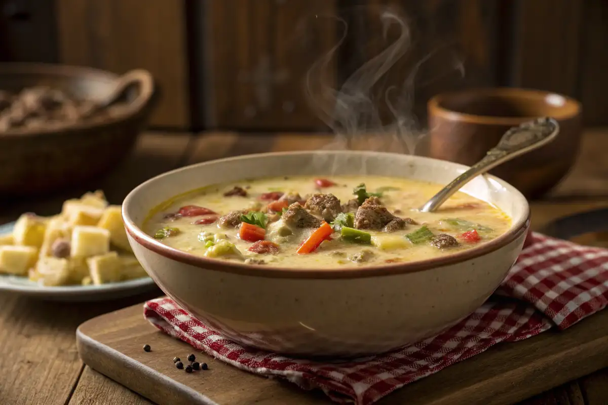 bowl of creamy cheeseburger soup