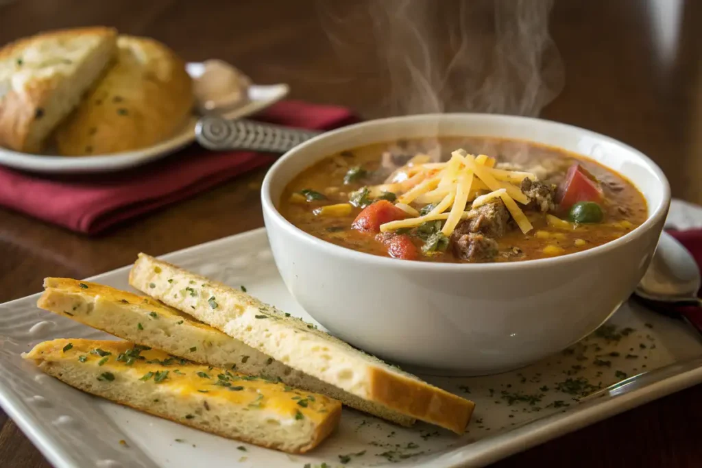 cheeseburger soup with melted cheese