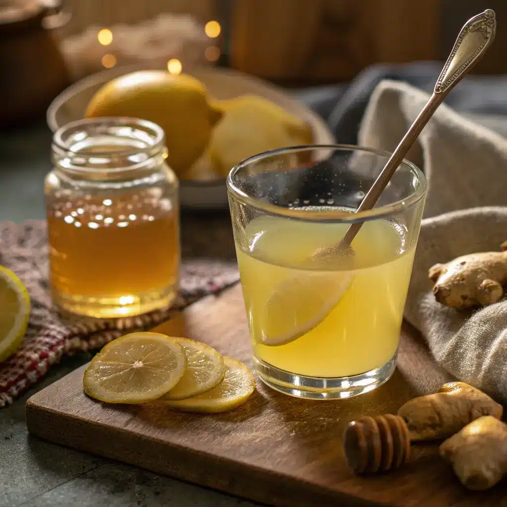 Stirring apple cider vinegar and lemon juice for weight loss drink