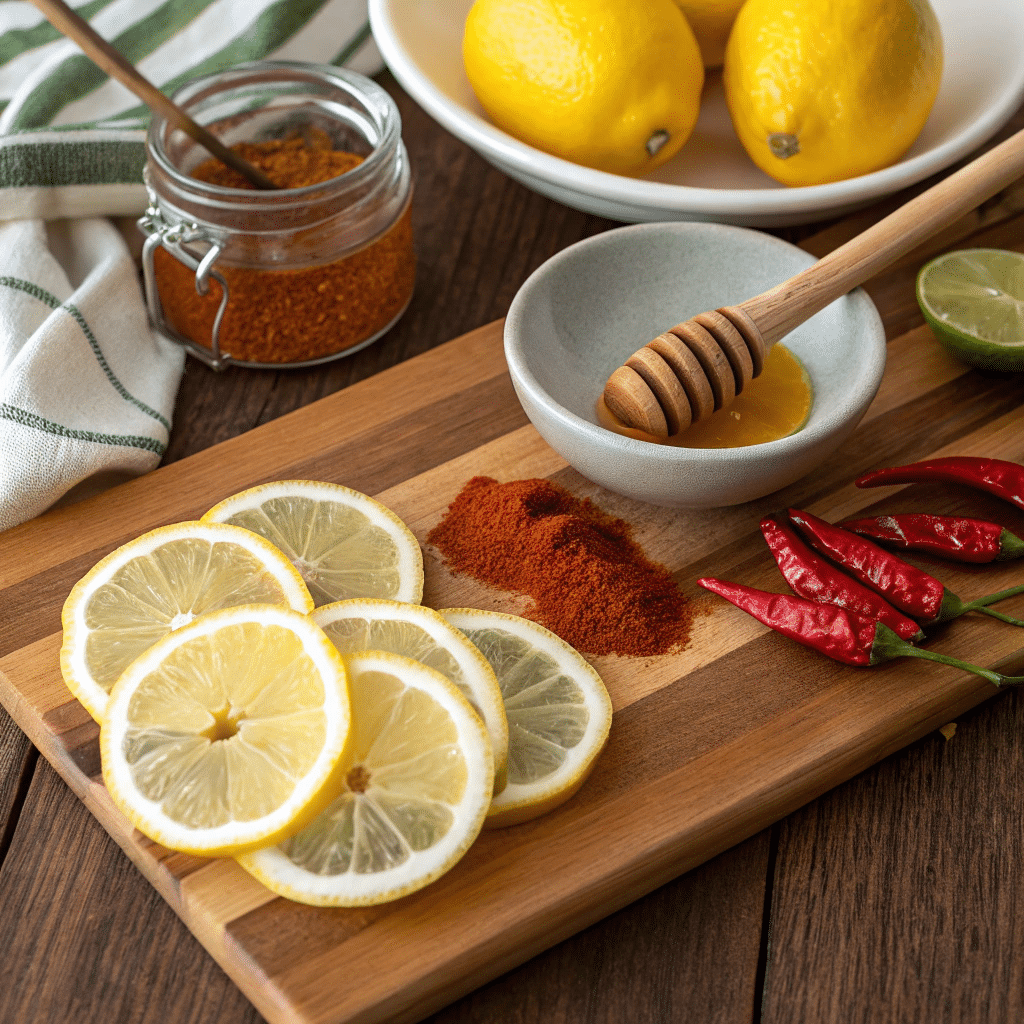 Brazilian Mounjaro Recipe ingredients – lemon, cayenne, ACV