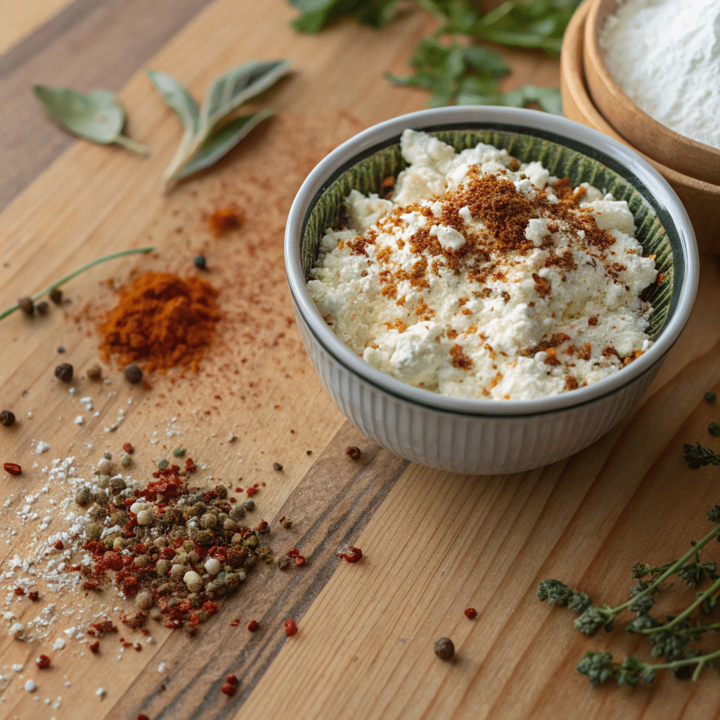 An overhead shot of all ingredients used in the cottage cheese chips recipe.