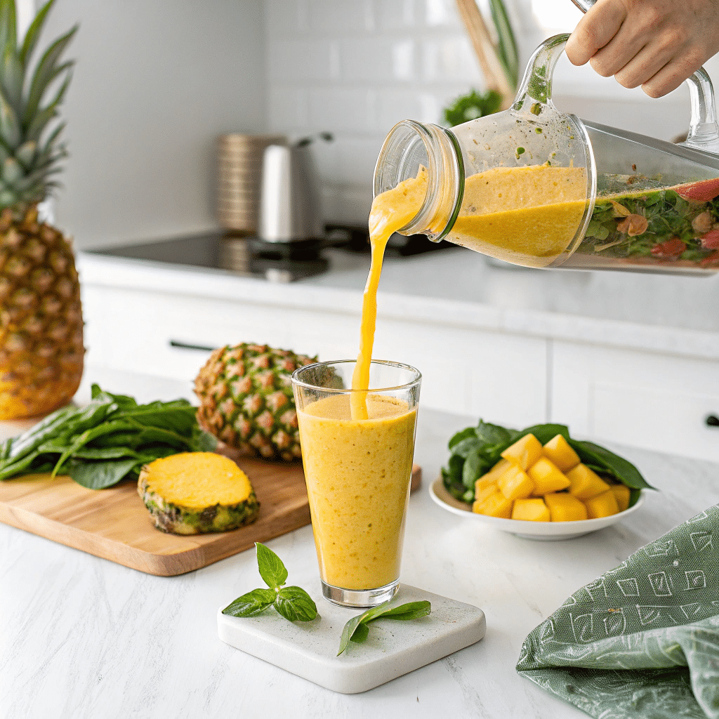 pouring tropical smoothie fat burner