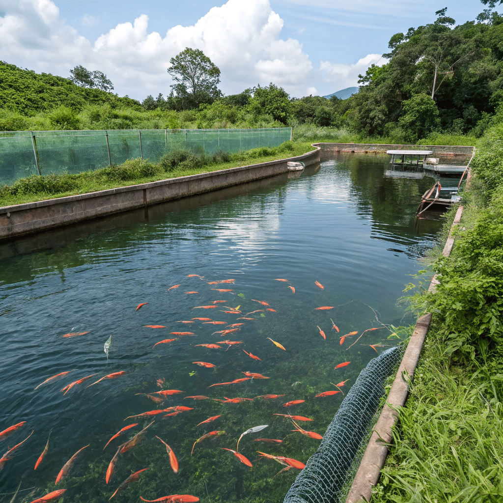 Sustainable farming of mojarra fish in aquaculture pond