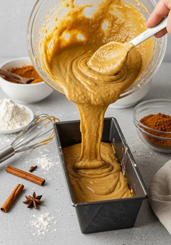 Mixing pumpkin bread batter
