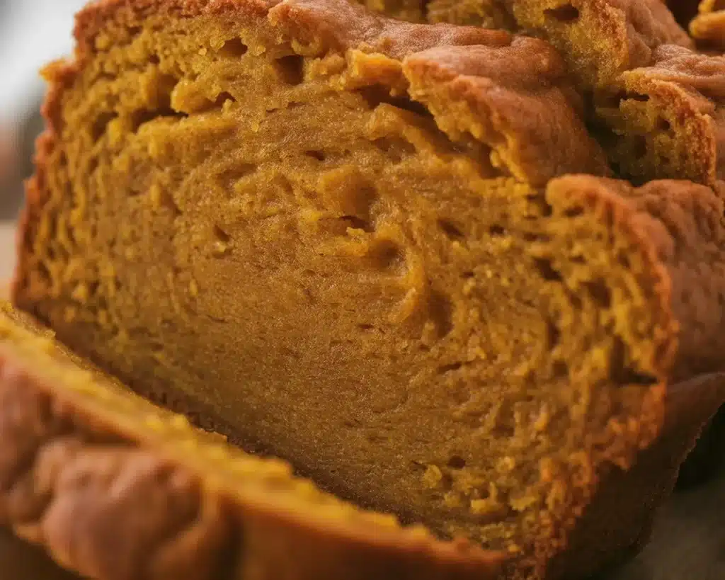Delicious super moist pumpkin bread topped with crunchy sugar and warm spices.